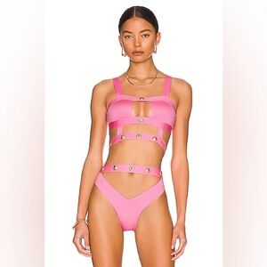 NWT $225 Monica Hansen Rich & Fab Cut Out Bikini TOP Pink Panther Lion revolve